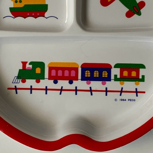 Peco Child's Melamine Divided Plates Trains Boats Airplanes Vintage 1984 Dish - Picture 5 of 16